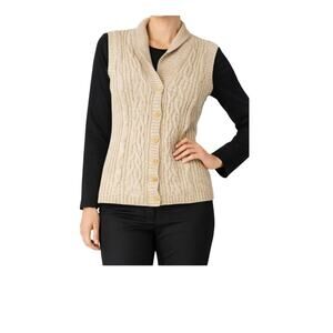 Woolrich Sweater Vest Womens Size L Tan Cable Knit Ramie Cotton Button Up Vintag